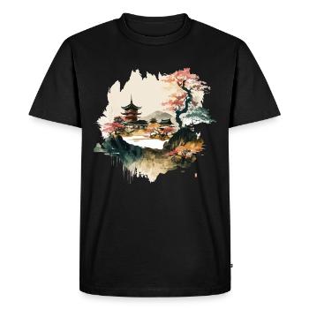 Œuvre d’art d’un village japonais - T-shirt Premium bio Homme - noir - Devant - Nico (187cm)