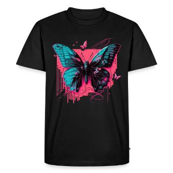 Butterfly in Technicolor Glow - Men's Premium Organic T-Shirt - black - Front - Nico (187cm)