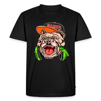 Bulldog Gamer avec récepteur, T-shirt Gambler - T-shirt Premium bio Homme - noir - Devant - Nico (187cm)