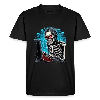 Squelette, joueur en enfer avec des fantômes/démons - T-shirt Premium bio Homme - noir - Devant - Nico (187cm)