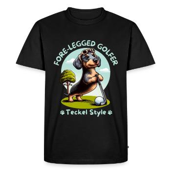 Dachshund lover gift idea. Dachshund Golfer - Men's Premium Organic T-Shirt - black - Front - Nico (187cm)