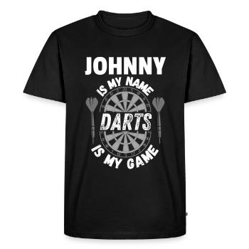 Personalised dart clothing in Johnny's name - Men's Premium Organic T-Shirt - black - Front - Nico (187cm)