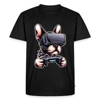 Dogs, French Bulldog video game vr glasses - Men's Premium Organic T-Shirt - black - Front - Nico (187cm)