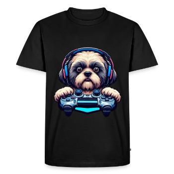 Nerds du jeu, amateurs de chiens Shih Tzu - T-shirt Premium bio Homme - noir - Devant - Nico (187cm)