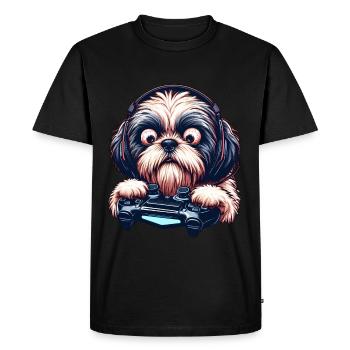 Dog gamers, Dog game freak shih tzu - T-shirt Premium bio Homme - noir - Devant - Nico (187cm)
