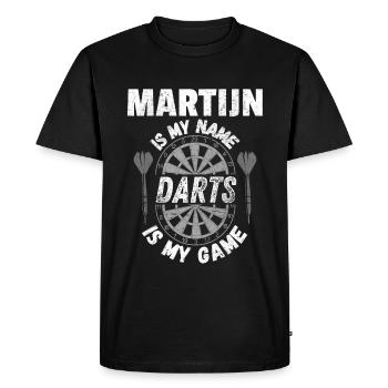 Darts design for Martijn, the fan of darts sport - Men's Premium Organic T-Shirt - black - Front - Nico (187cm)