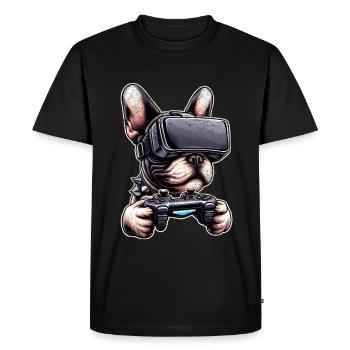Dogs, French Bulldog video game vr glasses - Men's Premium Organic T-Shirt - black - Front - Nico (187cm)