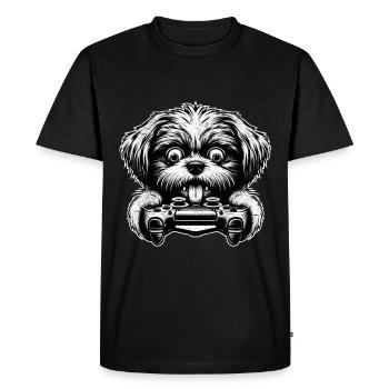 Crazy Shih Tsu chien gamefreak gamers - T-shirt Premium bio Homme - noir - Devant - Nico (187cm)