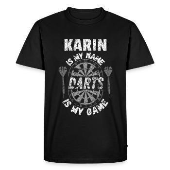 Personalised Darts T-Shirt for Karin - Men's Premium Organic T-Shirt - black - Front - Nico (187cm)