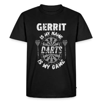 Maillot de fléchettes personnalisé design Gerrit - T-shirt Premium bio Homme - noir - Devant - Nico (187cm)