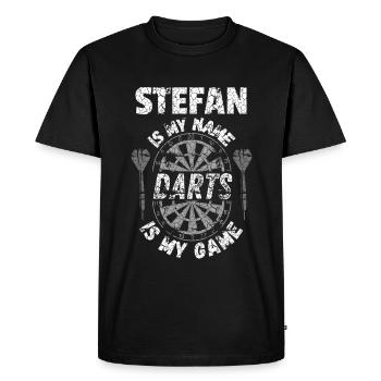 Personalised Darts T-Shirt for Stefan - Men's Premium Organic T-Shirt - black - Front - Nico (187cm)