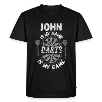 T-shirt de fléchettes personnalisé pour John - T-shirt Premium bio Homme - noir - Devant - Nico (187cm)