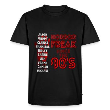Horror Fan Merchandise, Horror Freak Since The 80s - Men's Premium Organic T-Shirt - black - Front - Nico (187cm)