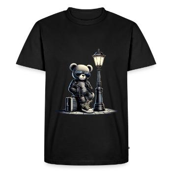 Cool Teddy Bear Leather Motorcycle Jacket Goes on a Trip - Men's Premium Organic T-Shirt - black - Front - Nico (187cm)