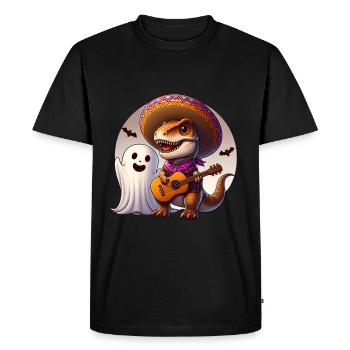 Cute T-rex and Ghost as Mariachi singers Halloween - Men's Premium Organic T-Shirt - black - Front - Nico (187cm)