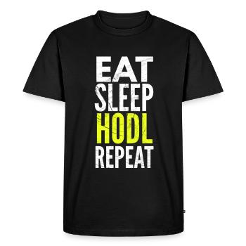 Eat Sleep HODL Traders de crypto monnaie réguliers - T-shirt Premium bio Homme - noir - Devant - Nico (187cm)