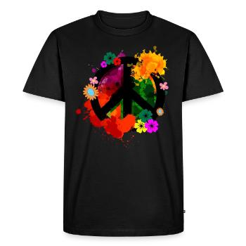 Friedensschild Blumen Retro Böhmische 60er Jahre - Männer Premium Bio T-Shirt - Schwarz - Vorne - Nico (187cm)