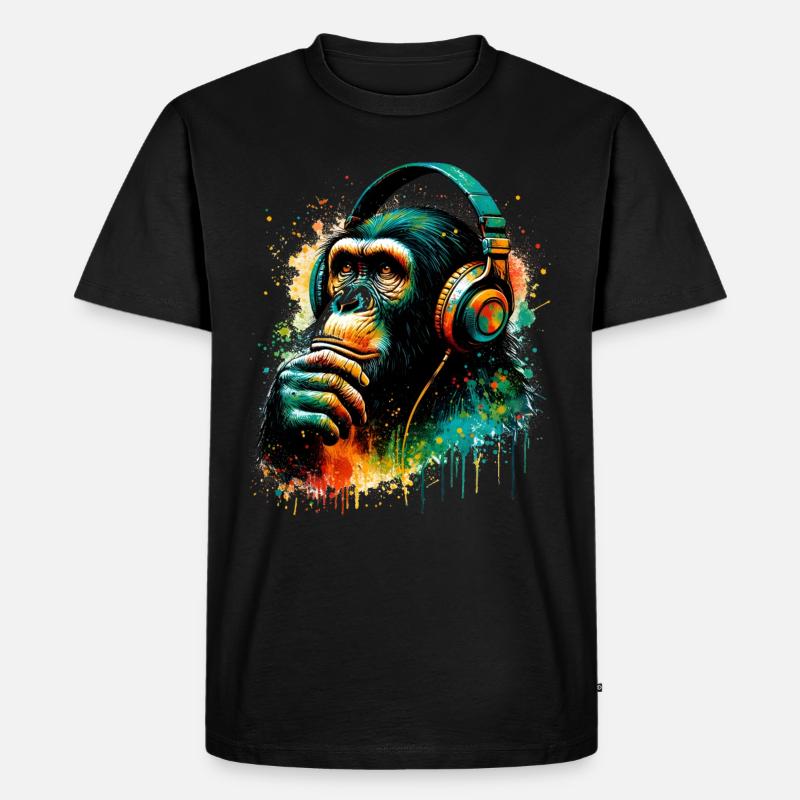 Banksy DJ Monkey Thinker - Männer Premium Bio T-Shirt - Schwarz