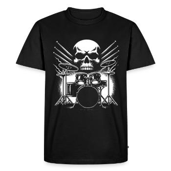 Tambours et crâne Drummer Rock Band - T-shirt Premium bio Homme - noir - Devant - Nico (187cm)