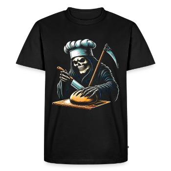 Skull Skeleton Reaper Cuts Bread - Men's Premium Organic T-Shirt - black - Front - Nico (187cm)