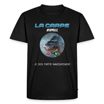 La carpe m'appelle je dois partir t-shirt carpe - T-shirt Premium bio Homme - noir - Devant - Nico (187cm)