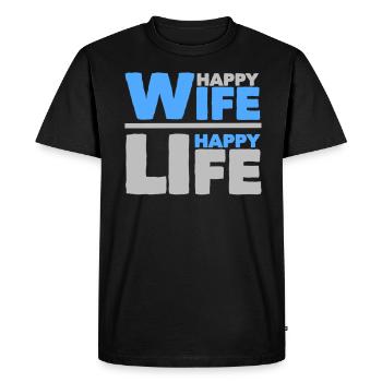 Femme heureuse - vie heureuse - T-shirt Premium bio Homme - noir - Devant - Nico (187cm)