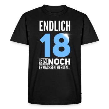 Endlich Endlich 18 volljährig - Männer Premium Bio T-Shirt - Schwarz - Vorne - Nico (187cm)