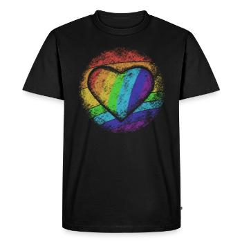 Coeur arc en ciel - T-shirt Premium bio Homme - noir - Devant - Nico (187cm)
