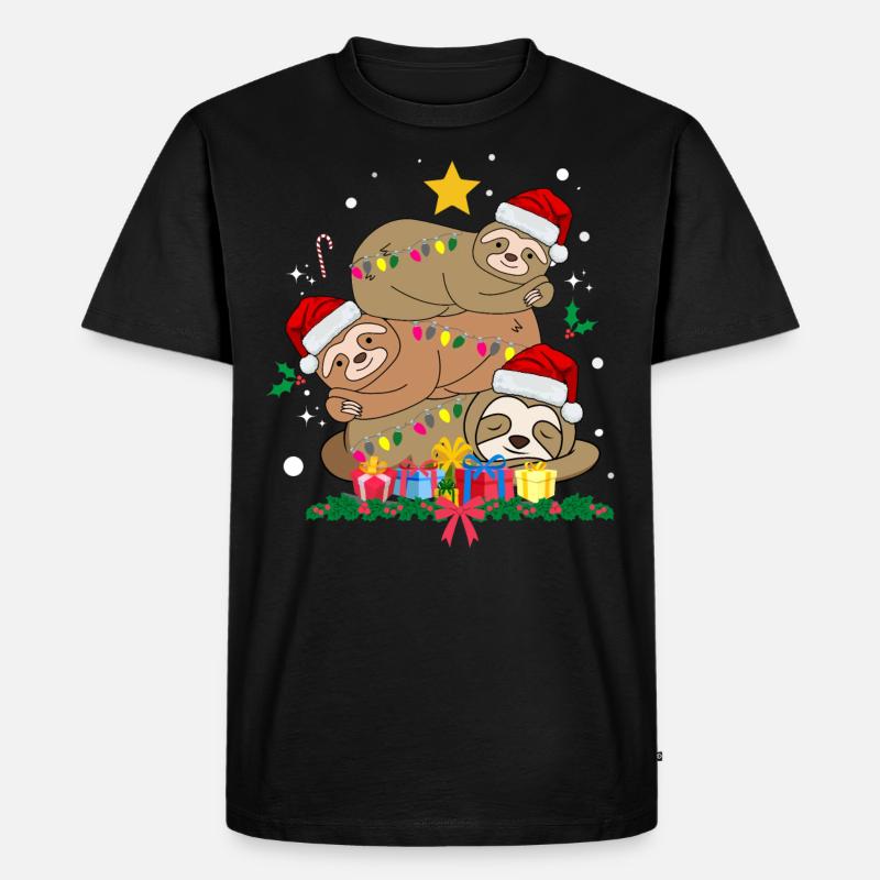 Weihnachtsfaultier - Männer Premium Bio T-Shirt - Schwarz