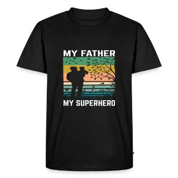 My father is my hero - Men's Premium Organic T-Shirt - black - Front - Nico (187cm)
