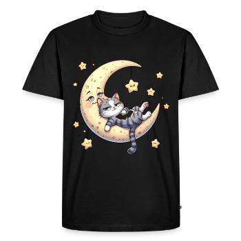 Lune et chat avec des étoiles - T-shirt Premium bio Homme - noir - Devant - Nico (187cm)