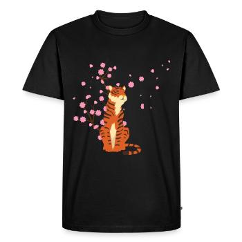 Fleur de cerisier Tigre Animal Japonais Sakura Fleur - T-shirt Premium bio Homme - noir - Devant - Nico (187cm)