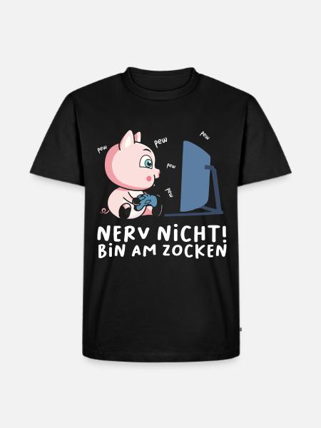Bin am Zocken Gaming Schwein - Männer Premium Bio T-Shirt - Schwarz
