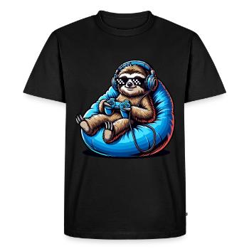 Funny gamer sloth with headphones - Men's Premium Organic T-Shirt - black - Front - Nico (187cm)