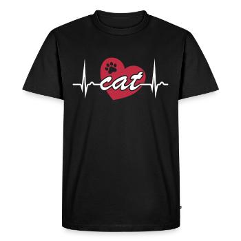 Courbe ECG - Courbe cardiaque - Pouls - Chat - Patte - T-shirt Premium bio Homme - noir - Devant - Nico (187cm)