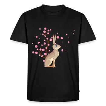 Lapin de cerisier en fleurs Japonaise Sakura Flower - T-shirt Premium bio Homme - noir - Devant - Nico (187cm)