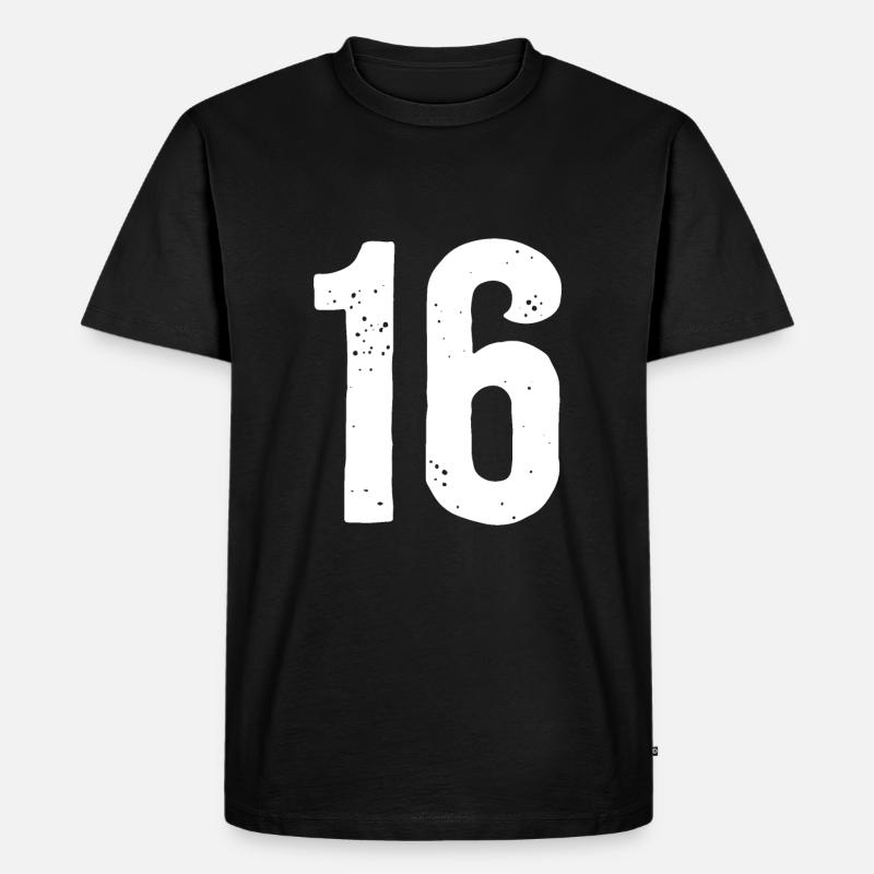 16 Zahlen Weiß - Männer Premium Bio T-Shirt - Schwarz