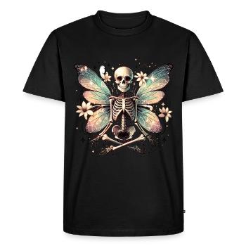 Squelette avec des ailes de papillon et des fleurs - T-shirt Premium bio Homme - noir - Devant - Nico (187cm)
