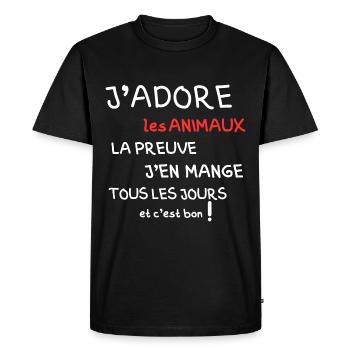 I love animals, the proof is that I eat them - Men's Premium Organic T-Shirt - black - Front - Nico (187cm)