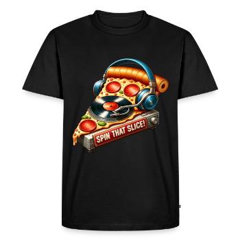 Pizza Music Lover: Spin That Slice - Men's Premium Organic T-Shirt - black - Front - Nico (187cm)