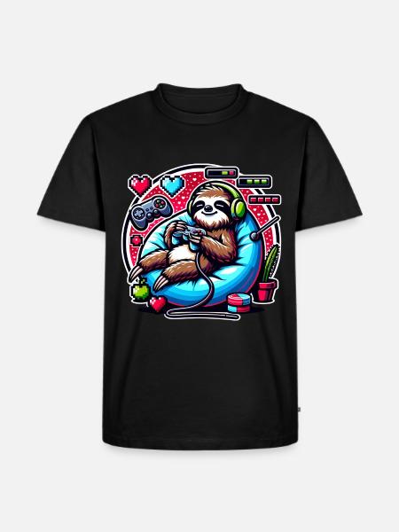 Chillender Gaming-Faultier Fan - Männer Premium Bio T-Shirt - Schwarz