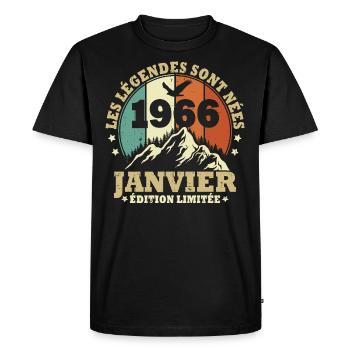 Les légendes sont nées en Janvier 1966 Vintage - T-shirt Premium bio Homme - noir - Devant - Nico (187cm)