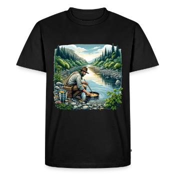 Gold prospectors by the river in sunset - Men's Premium Organic T-Shirt - black - Front - Nico (187cm)