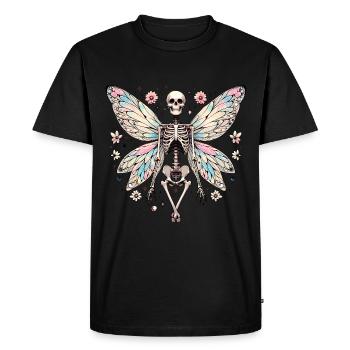 Squelette avec des ailes de papillon et des fleurs - T-shirt Premium bio Homme - noir - Devant - Nico (187cm)