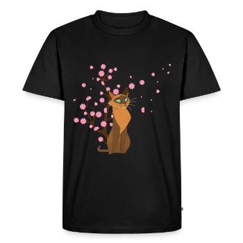 Fleur de cerisier Chat Animal Japonais Sakura Fleur - T-shirt Premium bio Homme - noir - Devant - Nico (187cm)