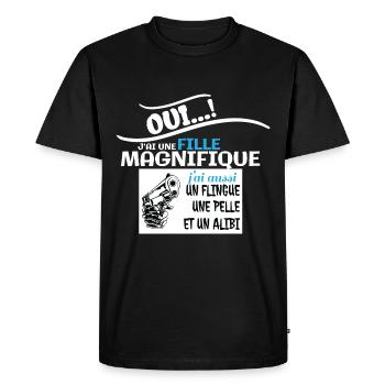 Fille magnifique humour papa - T-shirt Premium bio Homme - noir - Devant - Nico (187cm)