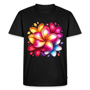 Colorful Plumeria Flowers - Men's Premium Organic T-Shirt - black - Front - Nico (187cm)