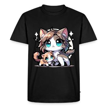 Chats mignons avec de grands yeux et brillants - T-shirt Premium bio Homme - noir - Devant - Nico (187cm)