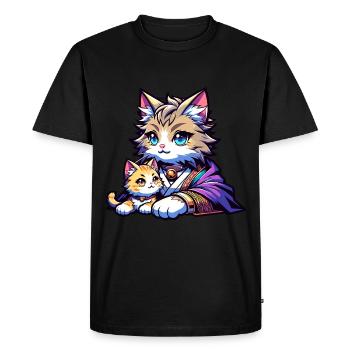 Cute cat family in traditional clothes - - Men's Premium Organic T-Shirt - black - Front - Nico (187cm)