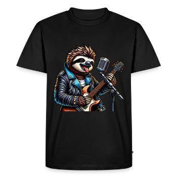 Sloth with guitar and microphone - Men's Premium Organic T-Shirt - black - Front - Nico (187cm)